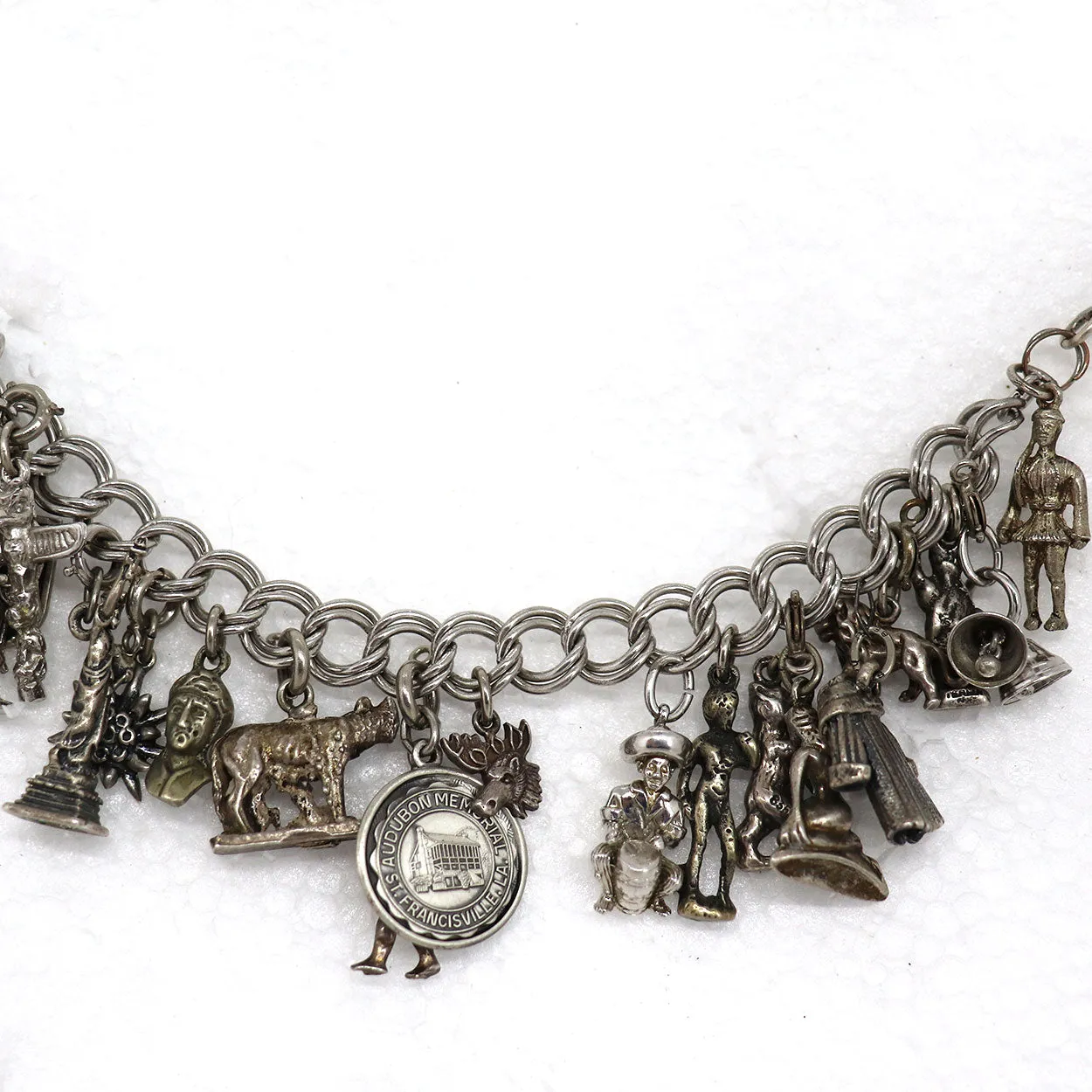 Vintage American and European Sterling Silver 23-Charm Rope Chain Bracelet