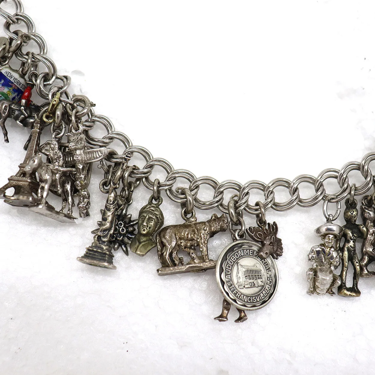 Vintage American and European Sterling Silver 23-Charm Rope Chain Bracelet