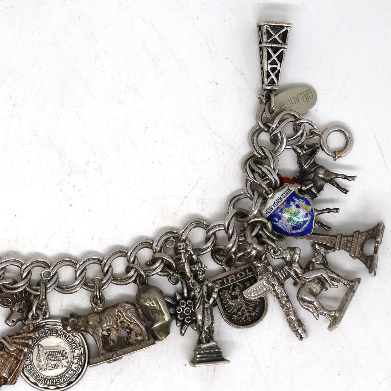Vintage American and European Sterling Silver 23-Charm Rope Chain Bracelet