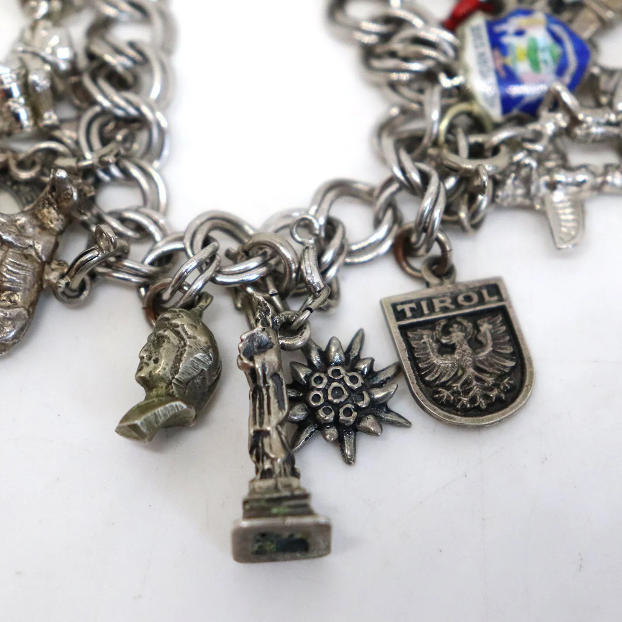 Vintage American and European Sterling Silver 23-Charm Rope Chain Bracelet