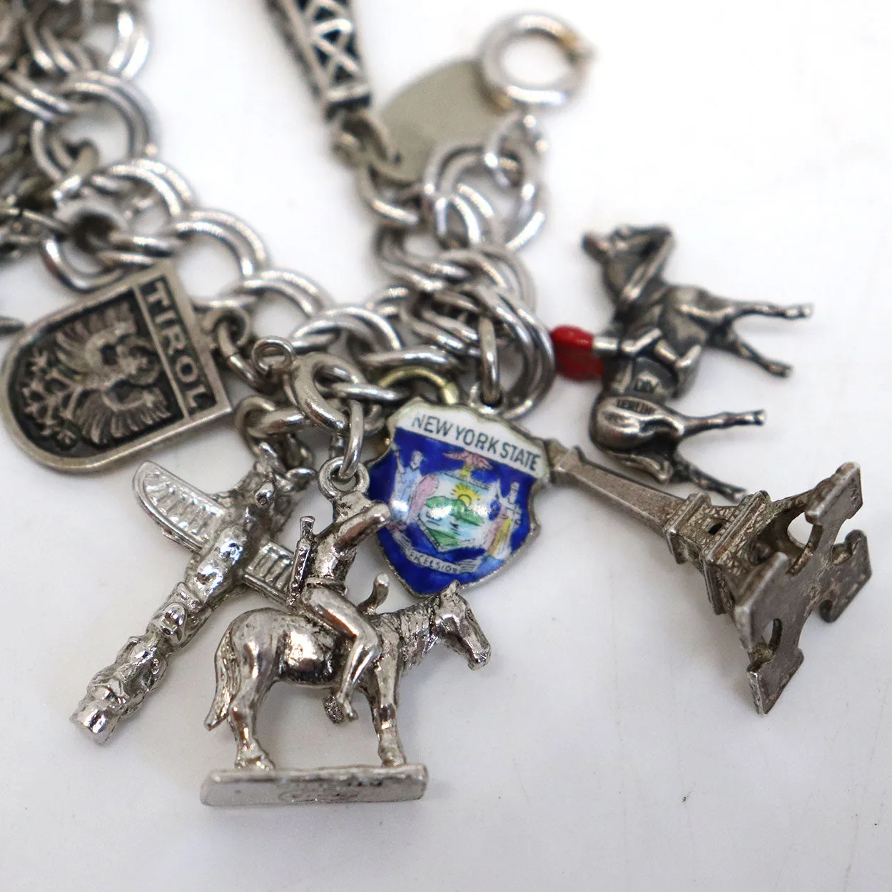 Vintage American and European Sterling Silver 23-Charm Rope Chain Bracelet