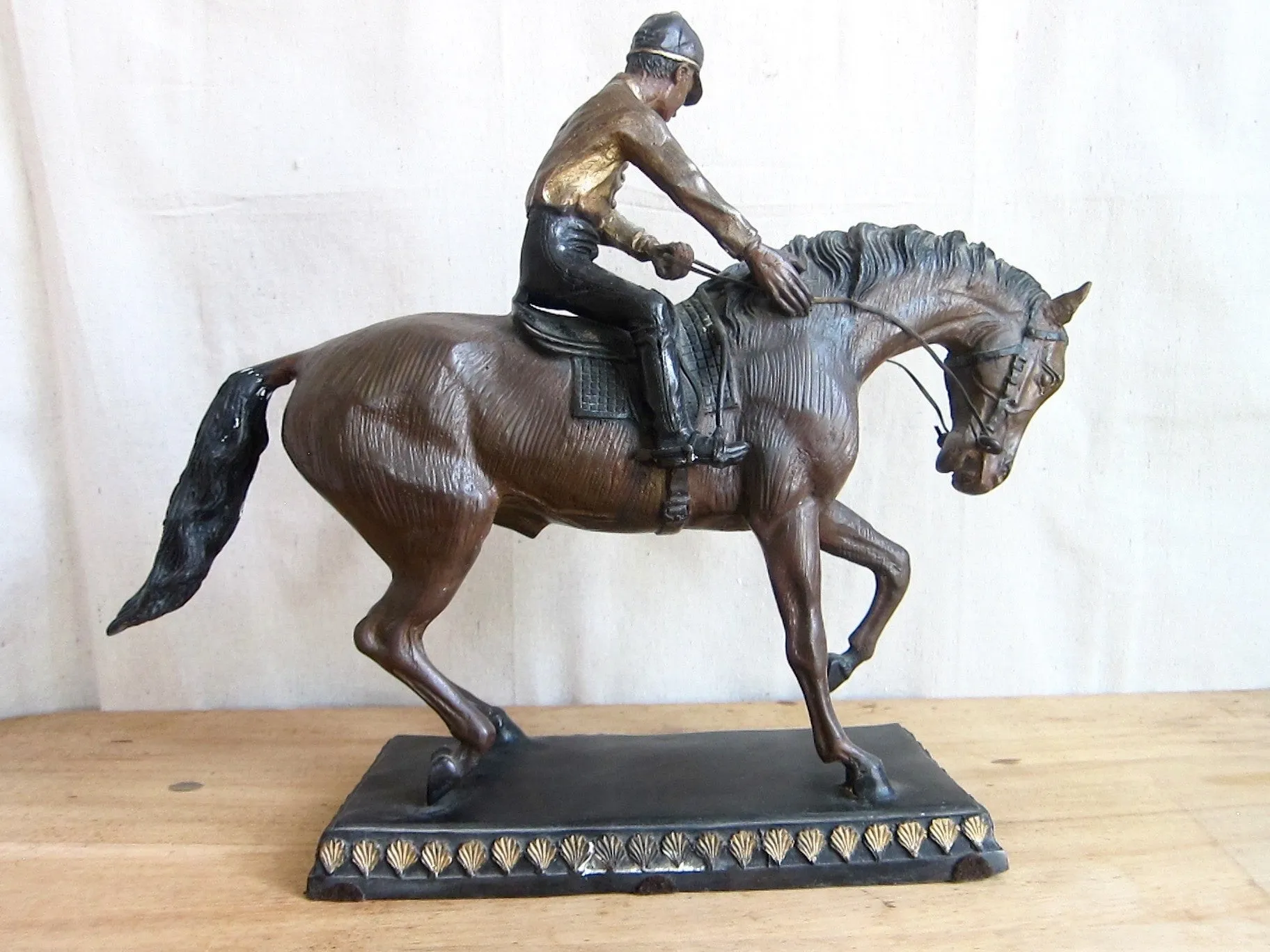 Vintage Spelter Metal Horse Figurine with Jockey