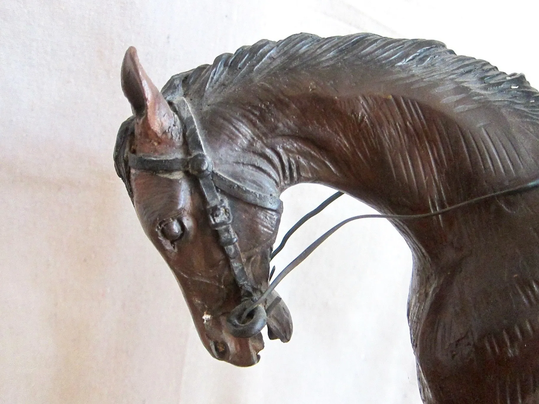 Vintage Spelter Metal Horse Figurine with Jockey