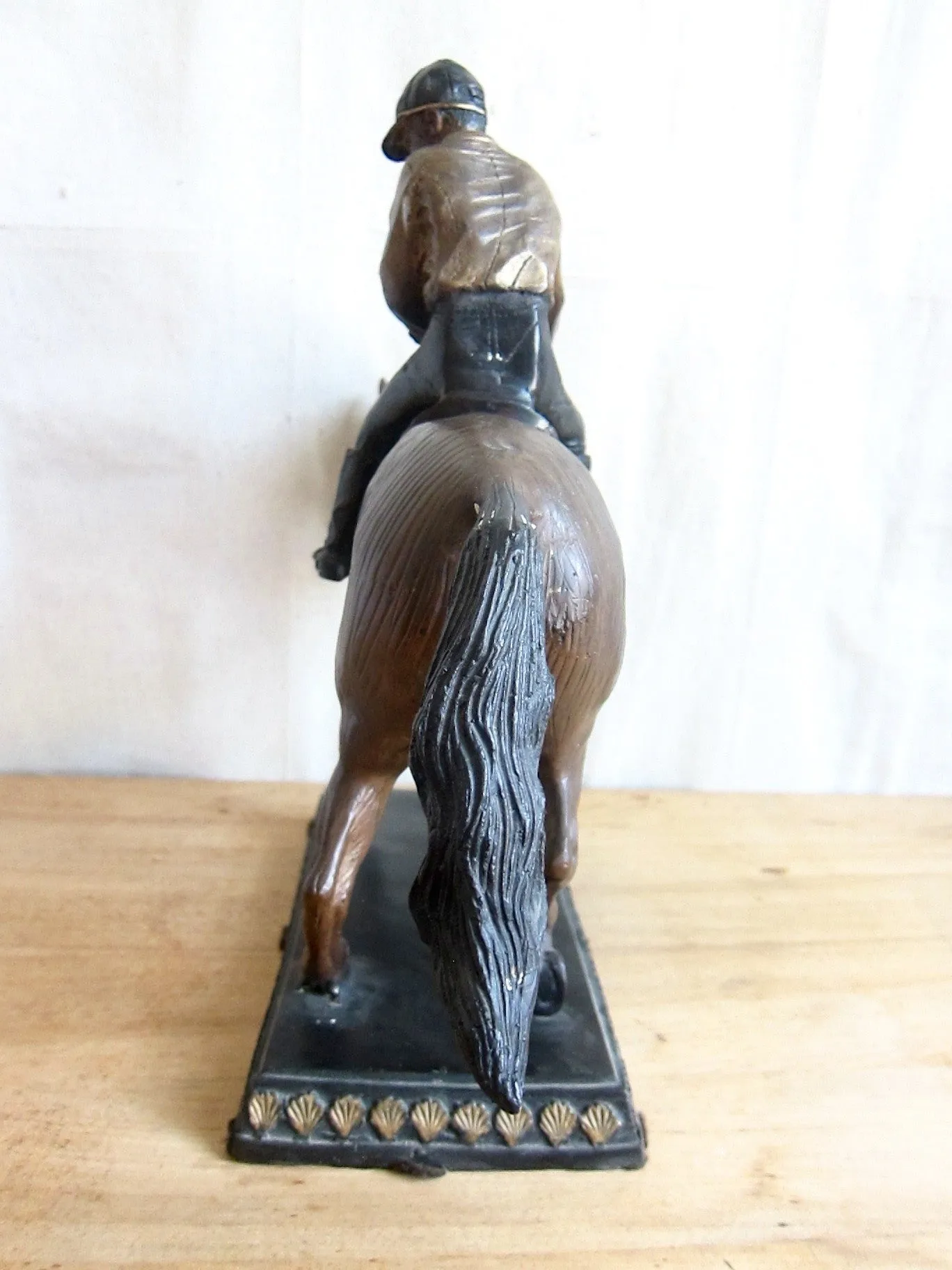 Vintage Spelter Metal Horse Figurine with Jockey