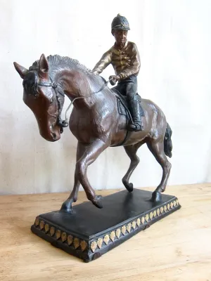 Vintage Spelter Metal Horse Figurine with Jockey