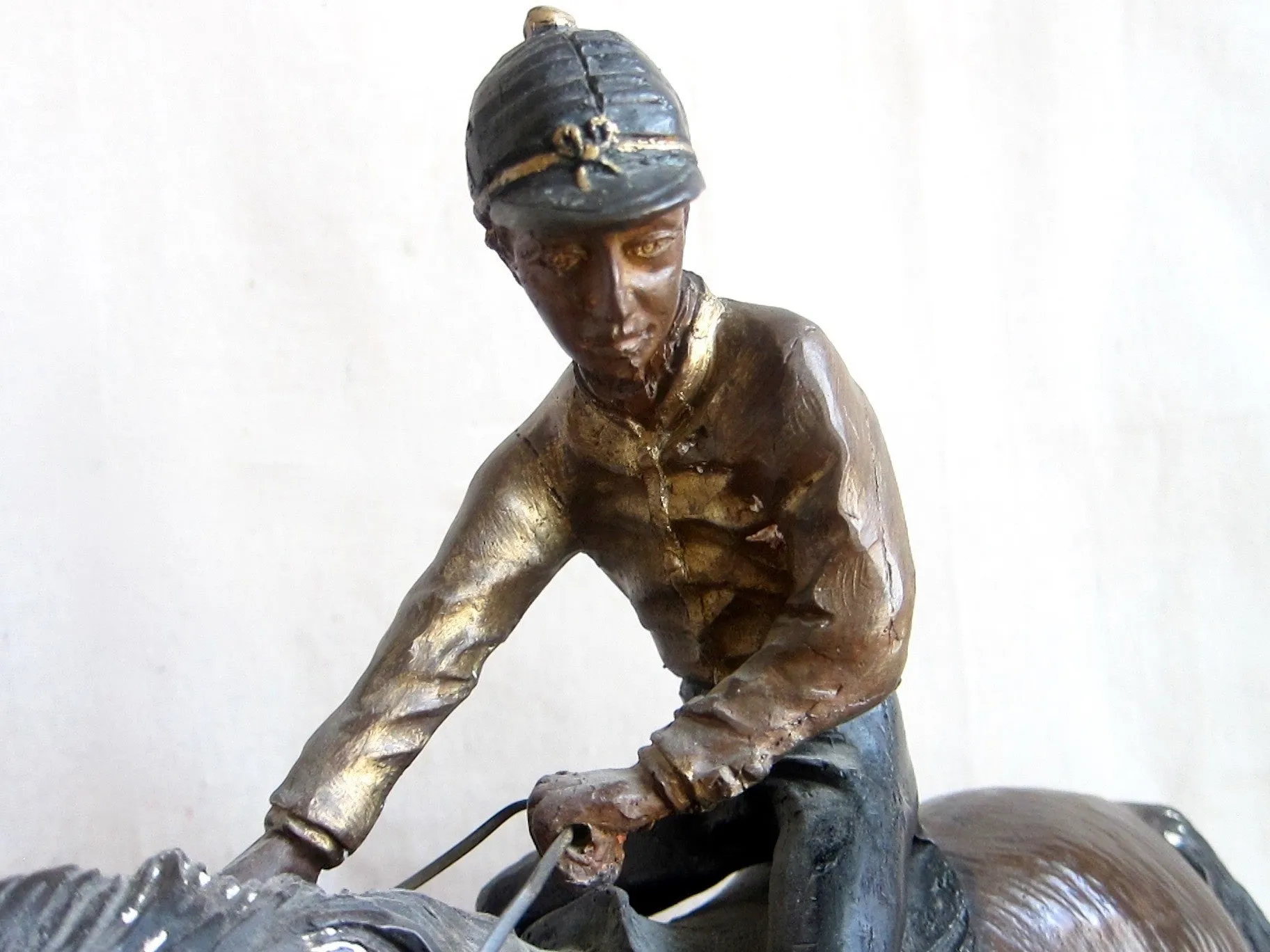 Vintage Spelter Metal Horse Figurine with Jockey