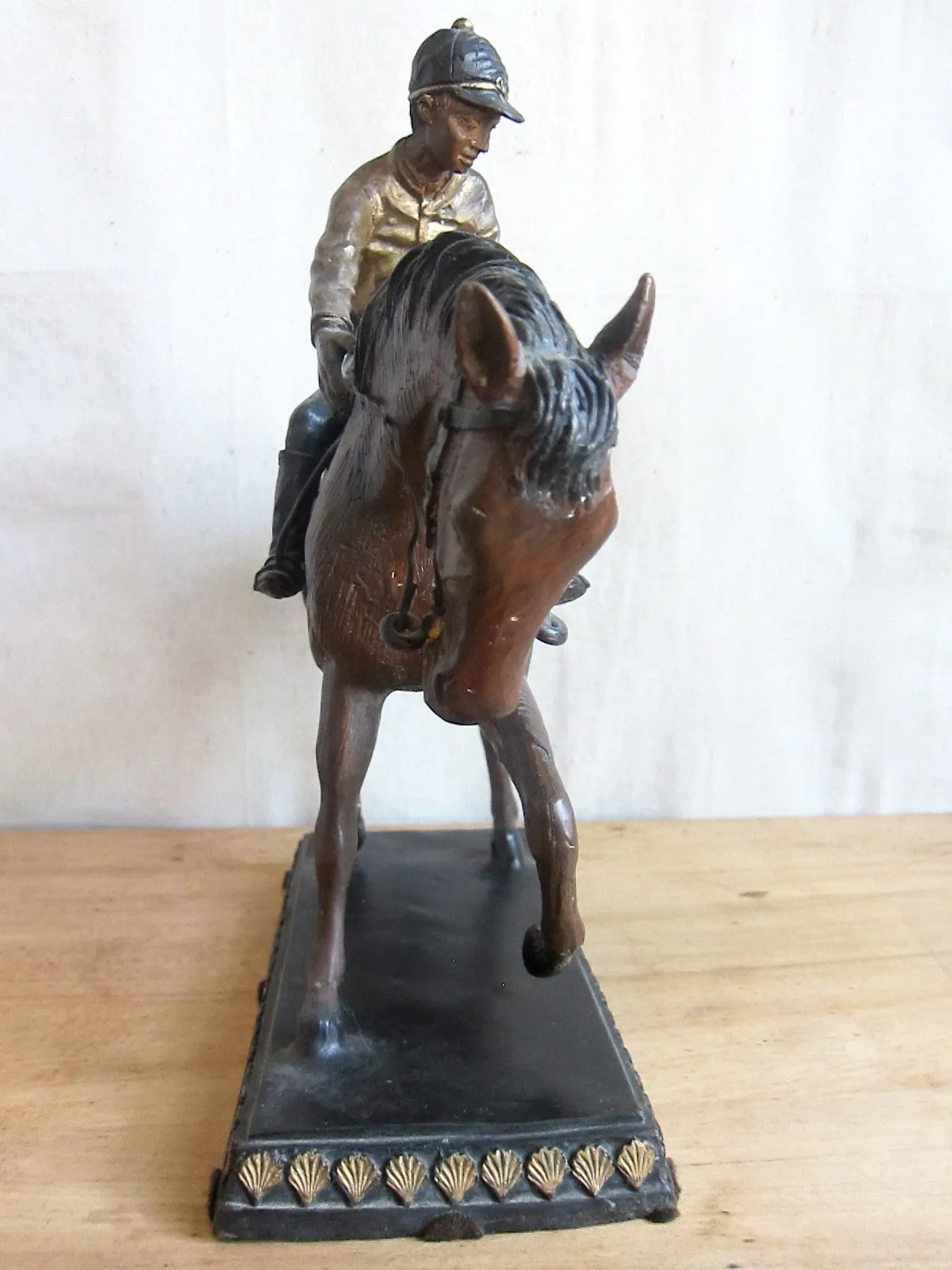 Vintage Spelter Metal Horse Figurine with Jockey
