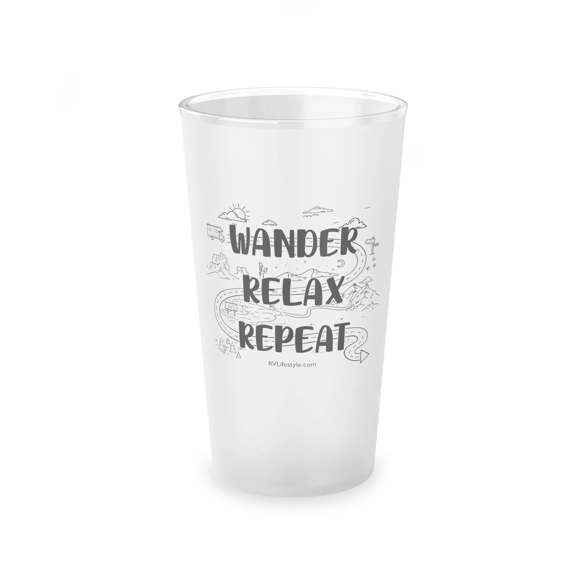Wander Relax Repeat | Frosted Pint Glass, 16oz
