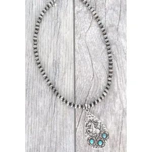 Western Navajo Pearl Equestrian Teardrop Necklace