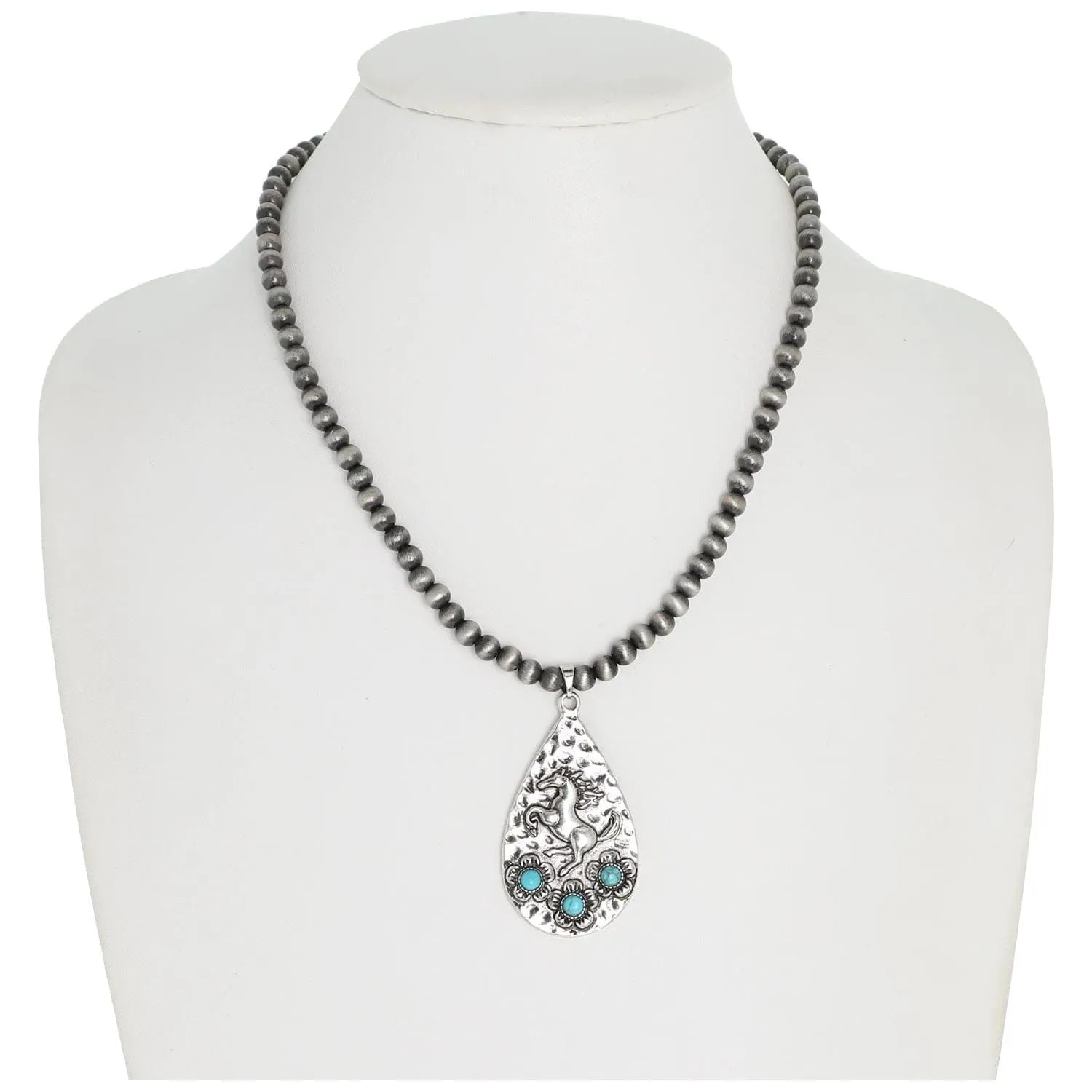 Western Navajo Pearl Equestrian Teardrop Necklace