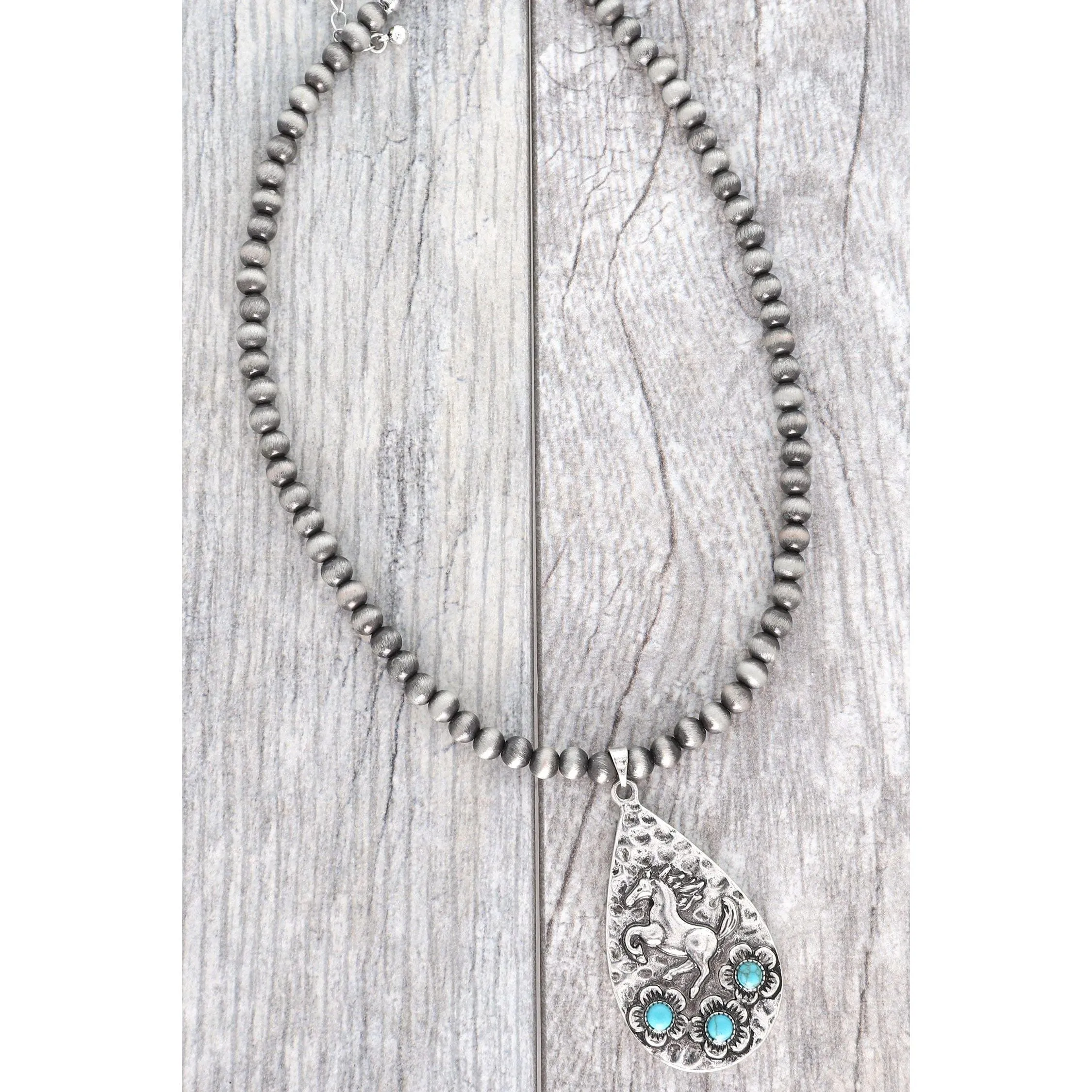Western Navajo Pearl Equestrian Teardrop Necklace