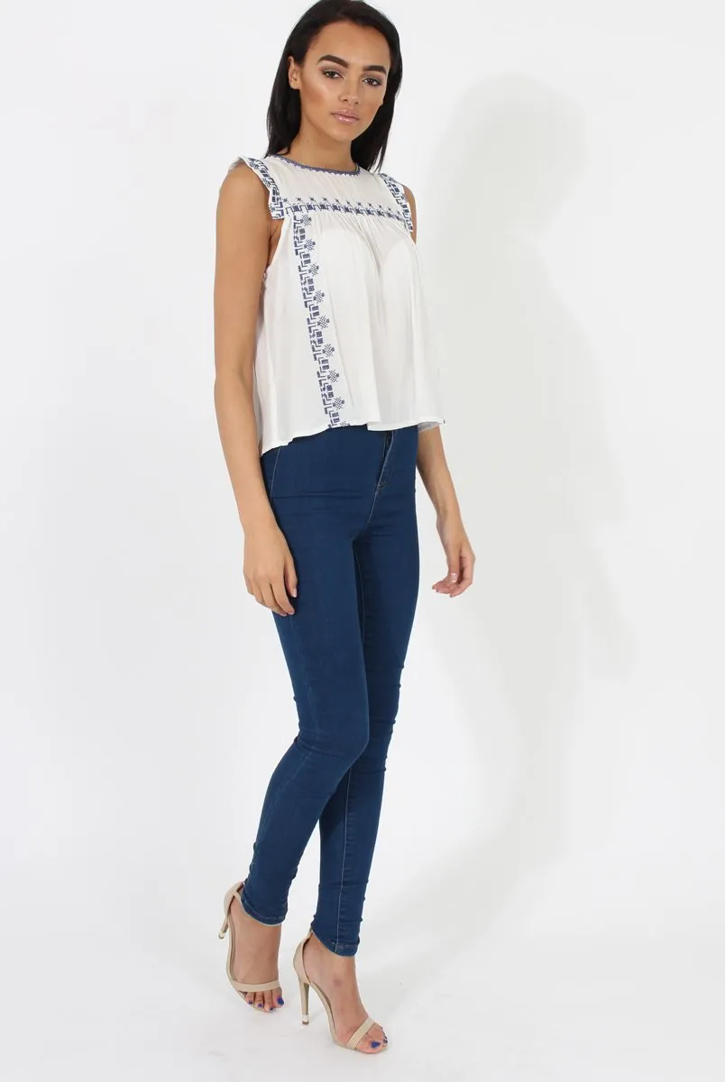 White Embroidered Swing Top - Lillian