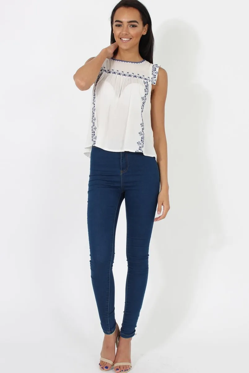 White Embroidered Swing Top - Lillian