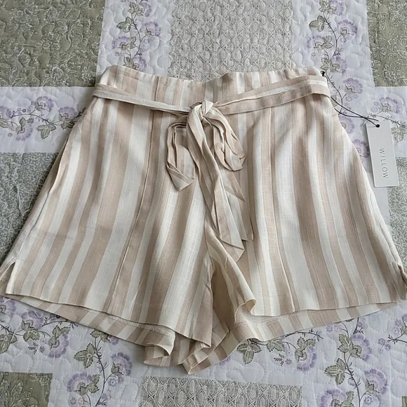 Willow Johnny Striped High Tie-Waist Linen Shorts