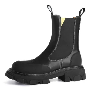 Women Genuine Leather Slip on Platform Booties