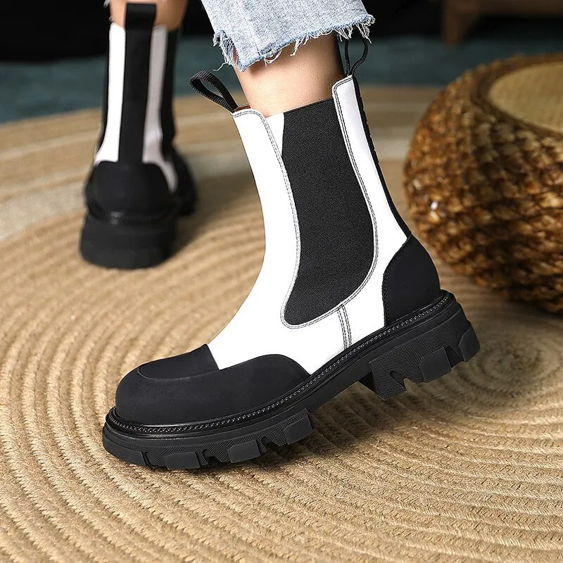 Women Genuine Leather Slip on Platform Booties