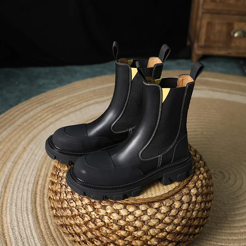 Women Genuine Leather Slip on Platform Booties