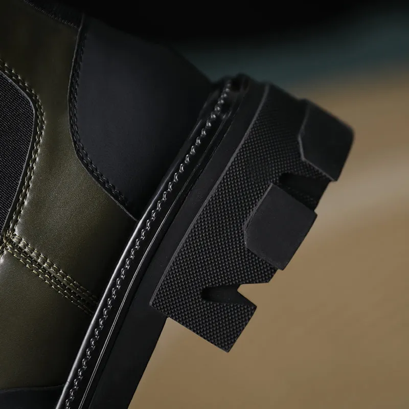 Women Genuine Leather Slip on Platform Booties