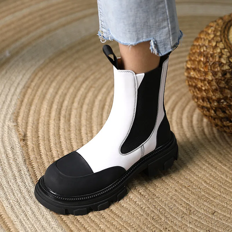 Women Genuine Leather Slip on Platform Booties