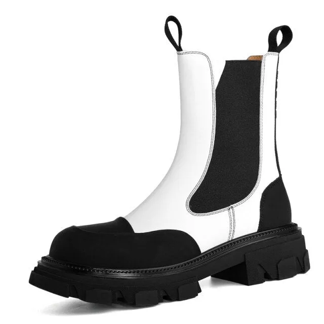 Women Genuine Leather Slip on Platform Booties