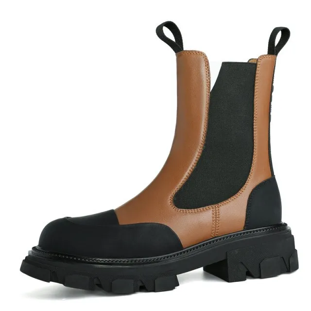 Women Genuine Leather Slip on Platform Booties