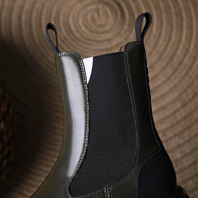 Women Genuine Leather Slip on Platform Booties