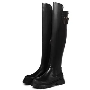 Women high quality cow leather platform thigh high boots