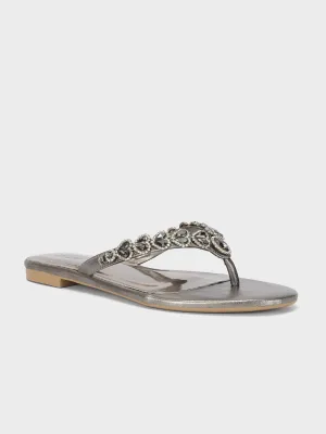 Womens "LILAC" V Strap Decorated Summer Slippers