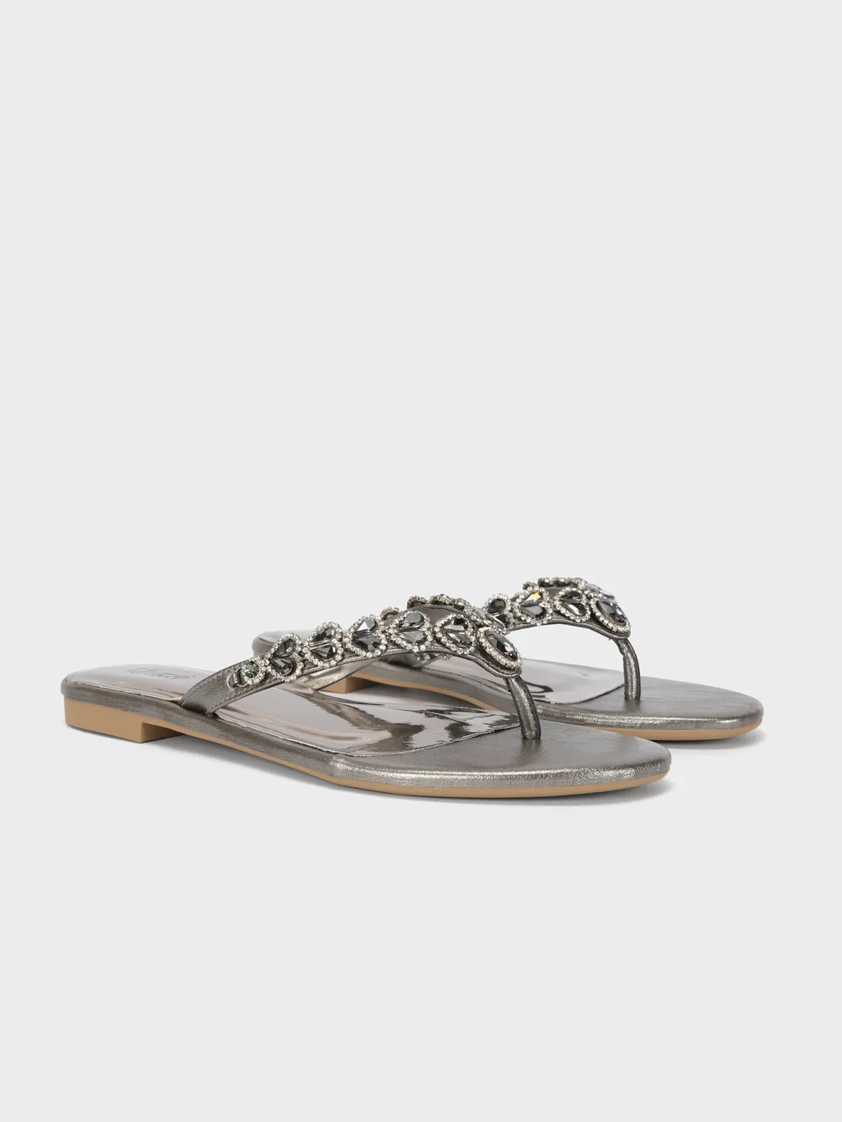 Womens "LILAC" V Strap Decorated Summer Slippers