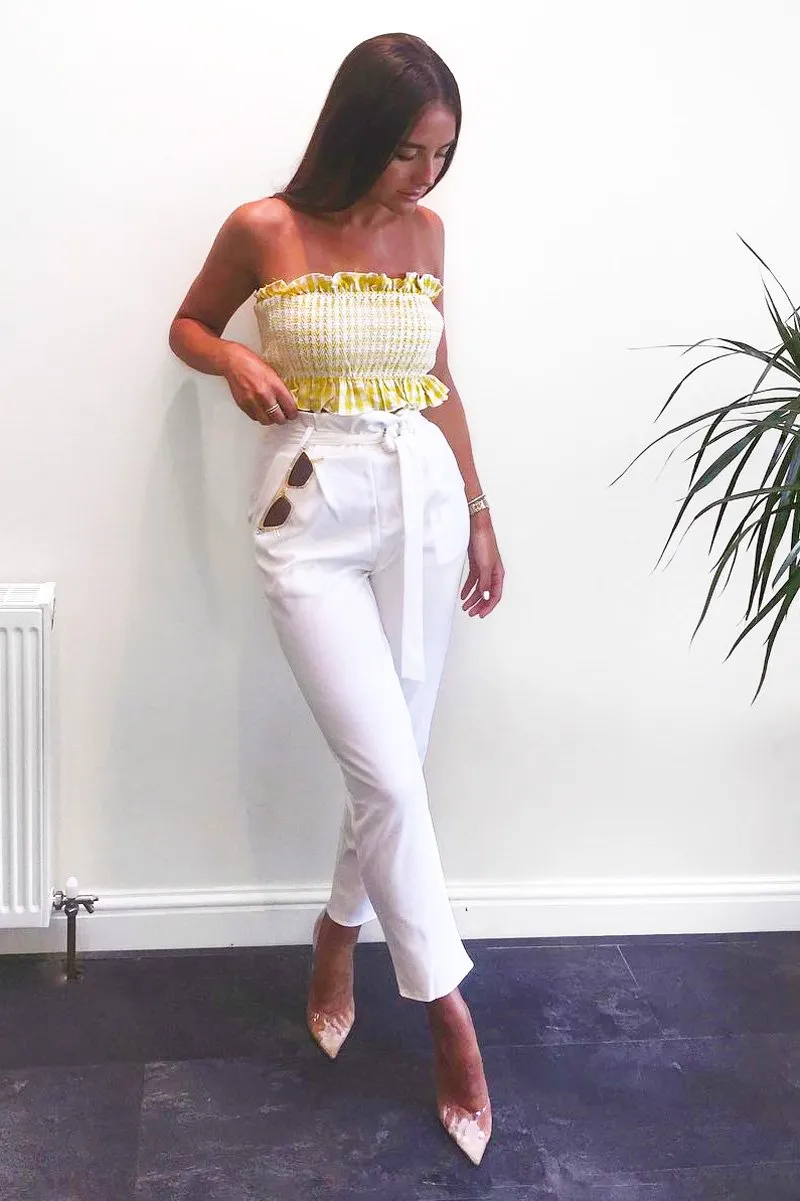 Yellow Gingham Shirred Frill Bandeau - Jessa
